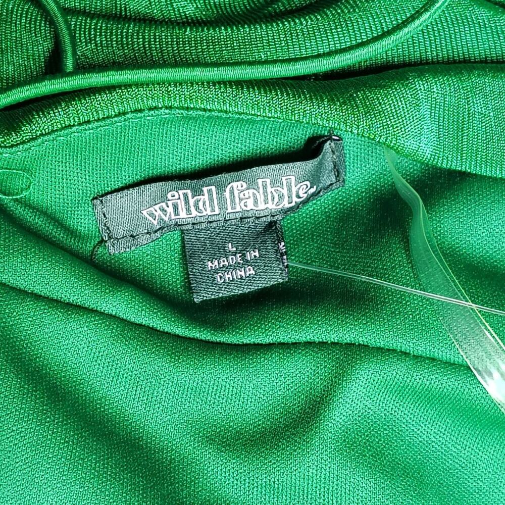 Wild Fable Y2K Vtg Emerald Satin Lace Up Back Midi Dress Side Slit Women's Large - Picture 12 of 15